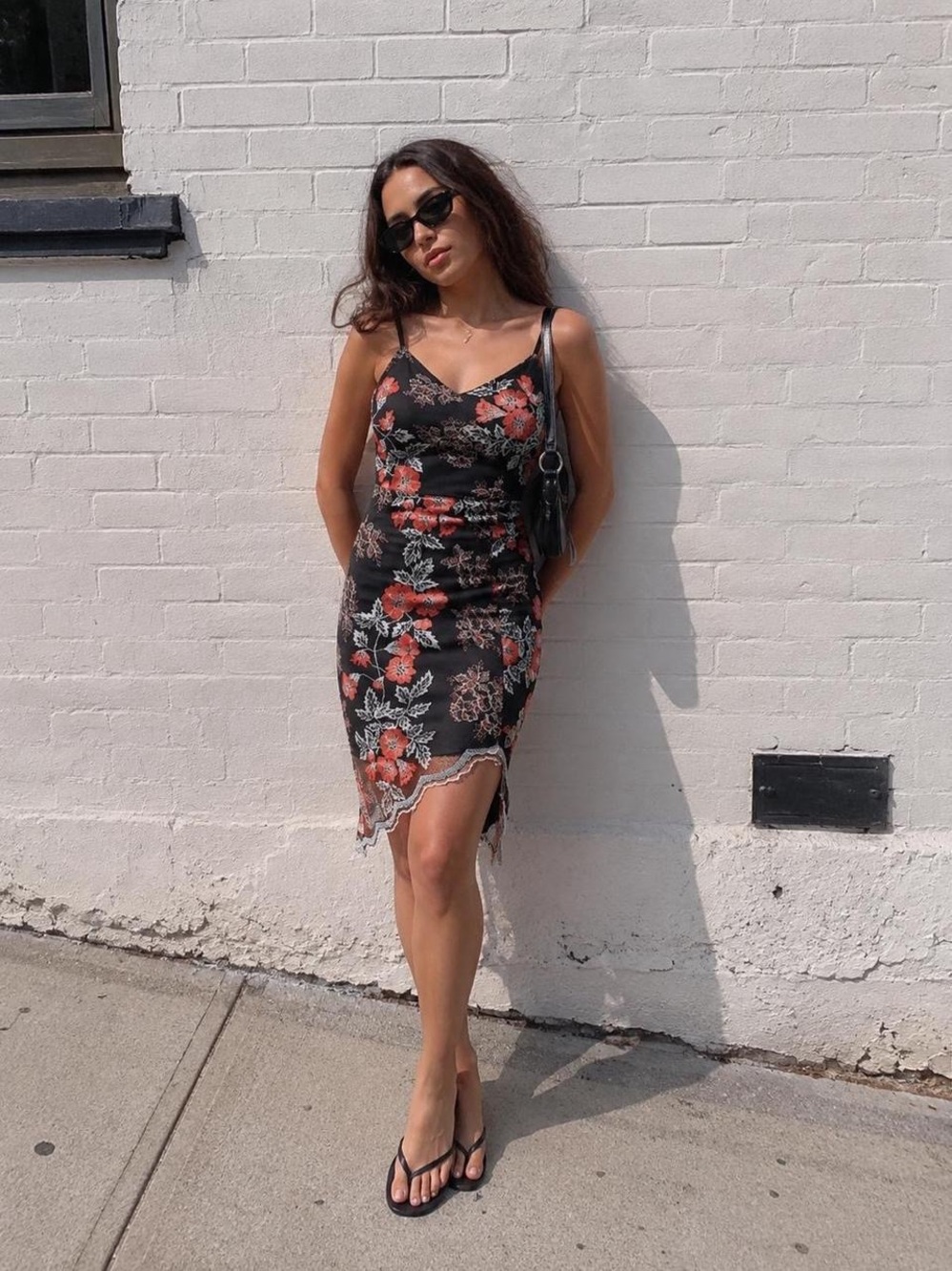 GUESS Black Dress with Red & Teal Floral Trim